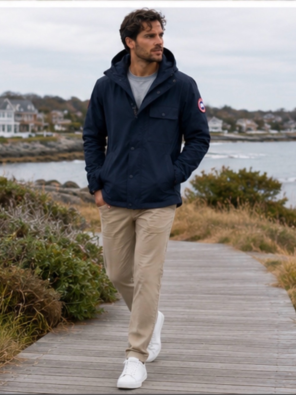 Canada Goose 5603M Men’s M Navy Waterproof Rain Jacket Shell Reflective Hood-Med